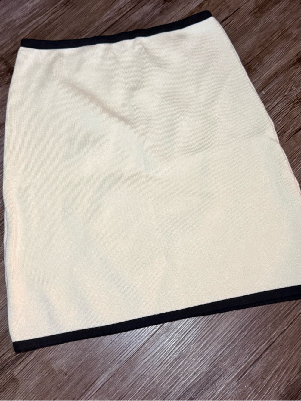 Cream Knit Mini Skirt with Black Trim